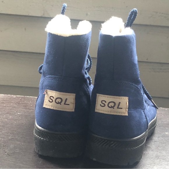 SQL Winter Snow Boots for Women BLUE Suede Fur Lined Ankle Boots Size 37/6.5US - Picture 9 of 10